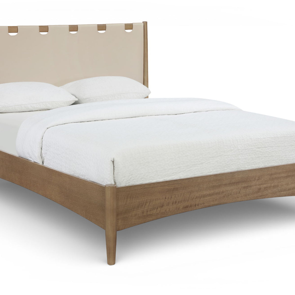 Santos - Vegan Leather Headboard And Wood Bed - Waxed Brown Frame