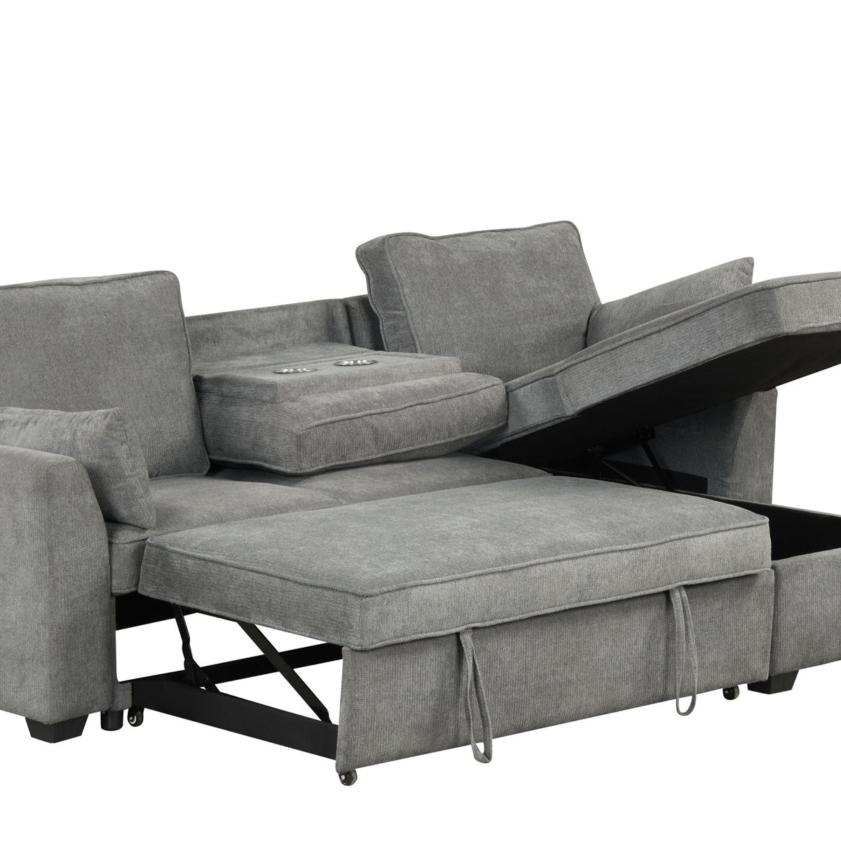 Ember - 92"W Fabric Sleeper Sectional with Reversible Storage Chaise