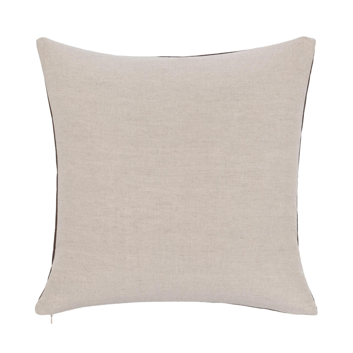 Beige fabric back of square pillow with clean seam edges