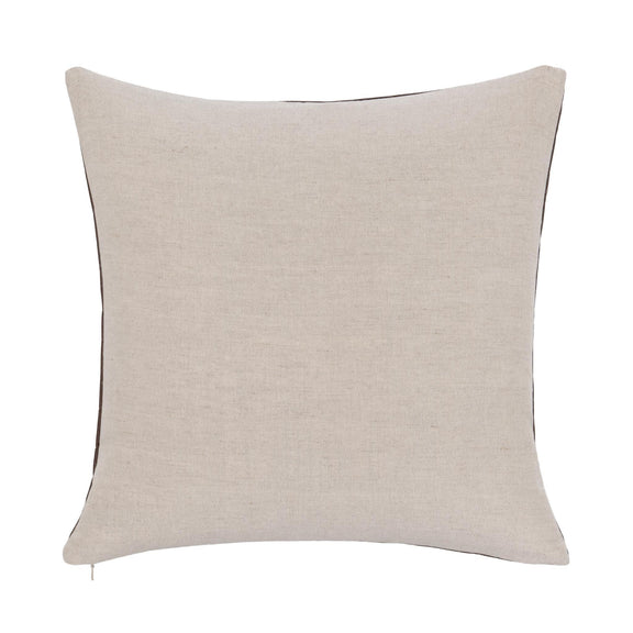 Beige fabric back of square pillow with clean seam edges