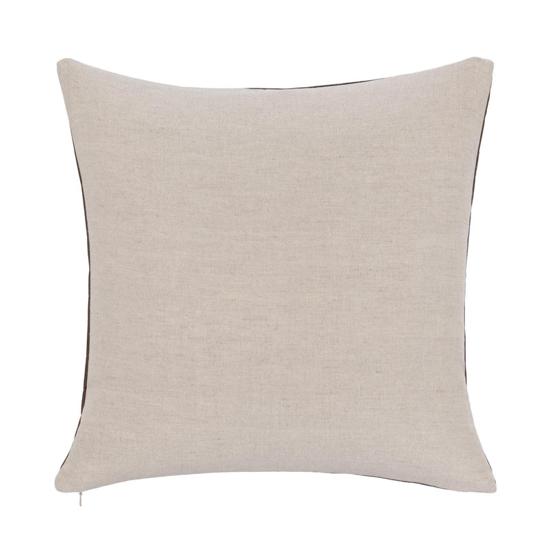 Beige fabric back of square pillow with clean seam edges