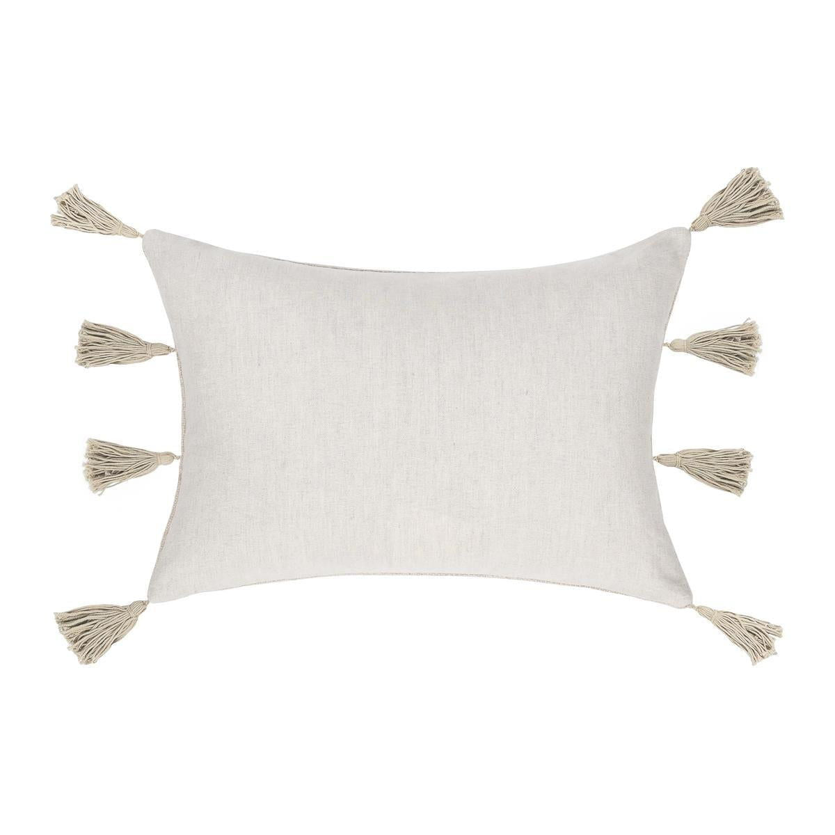 Natural 14x20 pillow cover in light fabric with corner tassel accents