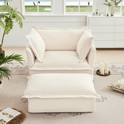 Set of 2 Slipcovered Chenille Armchairs - Cream Chenille