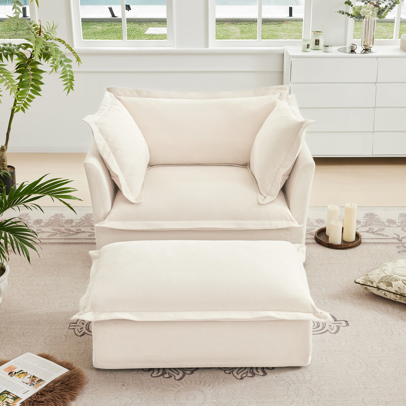 Set of 2 Slipcovered Chenille Armchairs - Cream Chenille