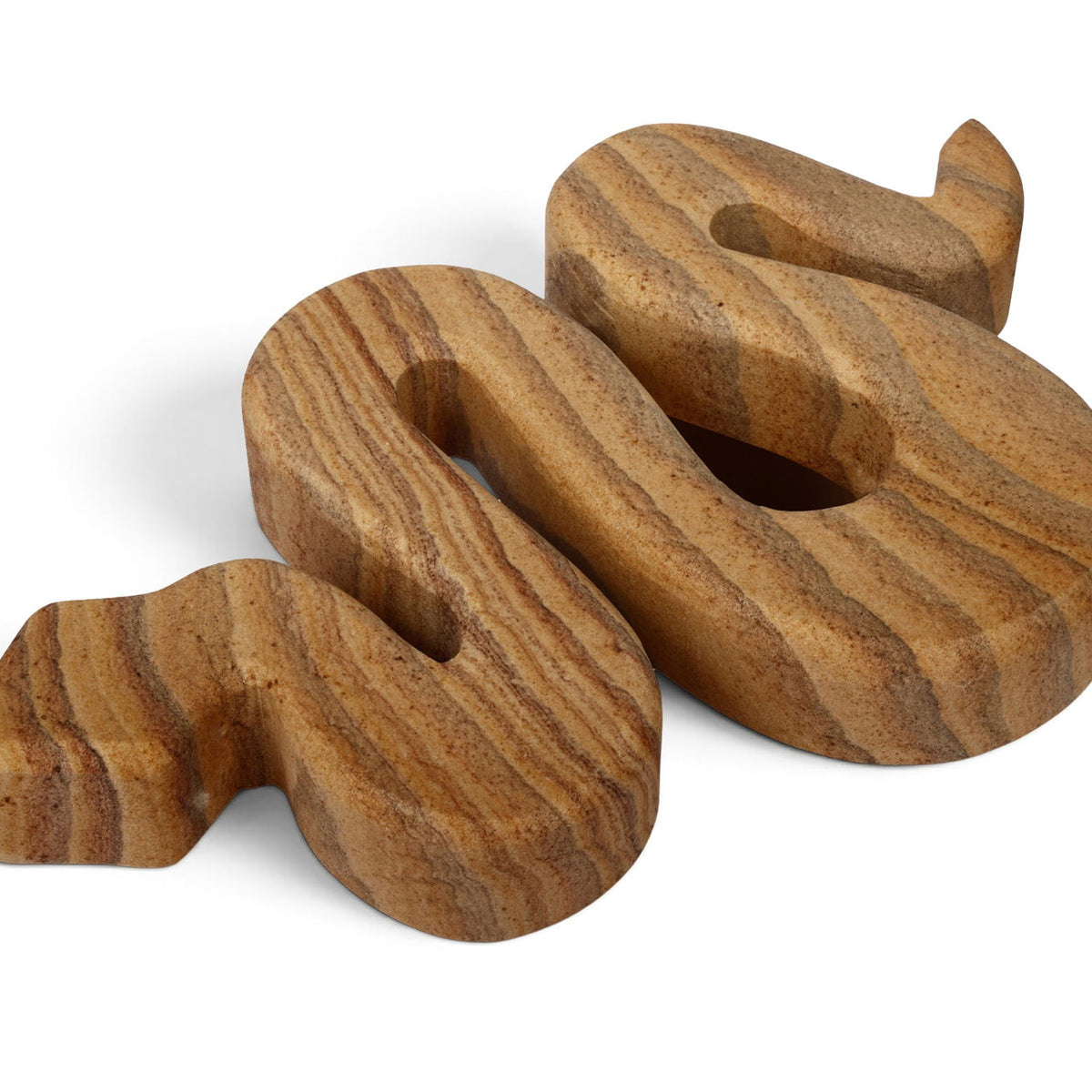 Brown marble tabletop object sculpture with curved cutouts, 3-piece set