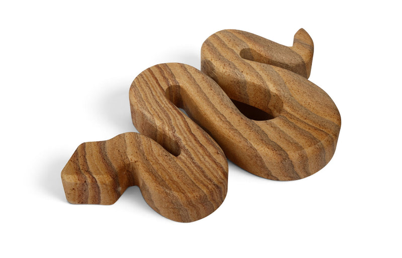 Brown marble tabletop object sculpture with curved cutouts, 3-piece set