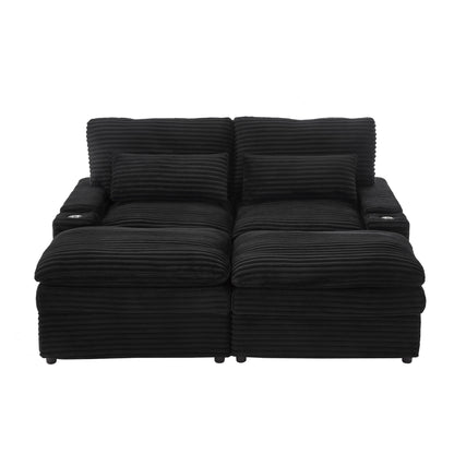 Convertible Loveseat Sofa With Storage, USB Ports, Cup Holders