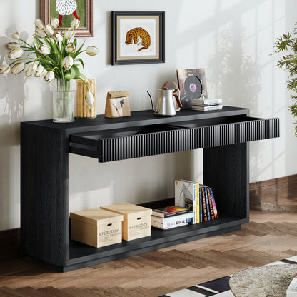 Console Table 2-Drawer Fluted Black 60-inch