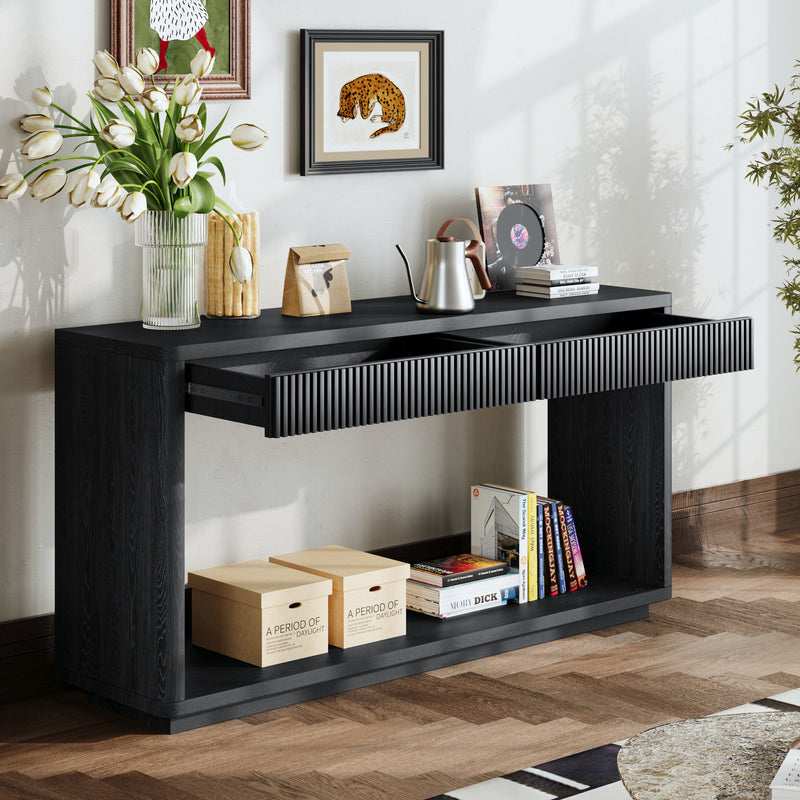 Console Table 2-Drawer Fluted Black 60-inch