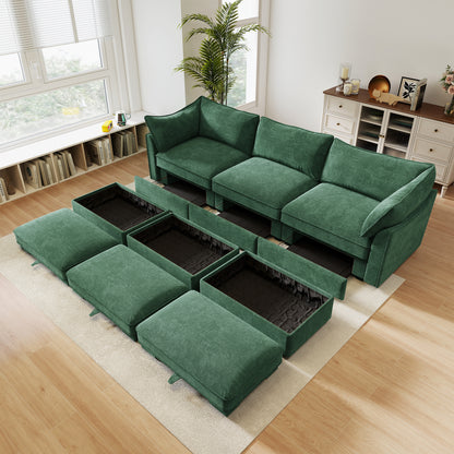 3-Seater Modular Chenille Sectional Sleeper Sofa - Green Chenille
