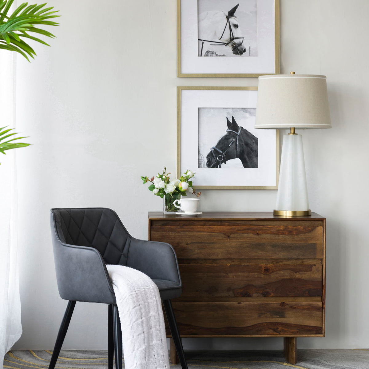 Wall Art Horse Animal Printing, Wall Decor Accent (Set of 2) - Golden / White