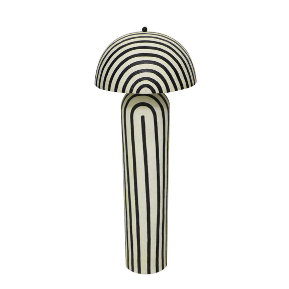 Maiori floor lamp front view with arched striped shade and vertically striped column base.