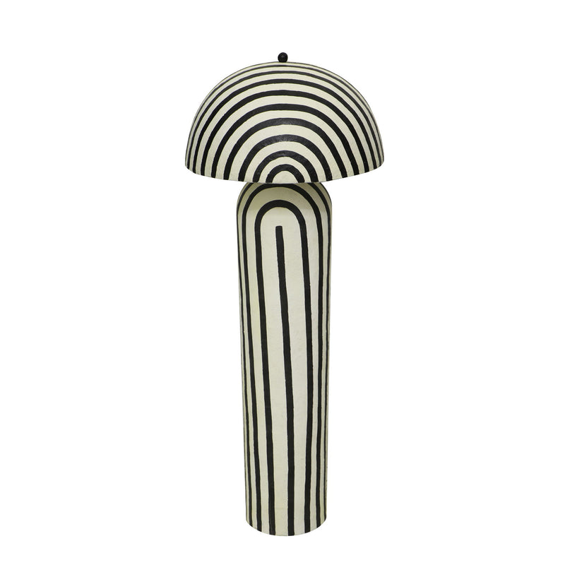 Maiori floor lamp front view with arched striped shade and vertically striped column base.