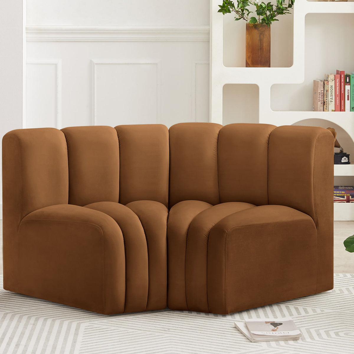 Arc - Velvet 2 Piece Modular Sofa - Saddle
