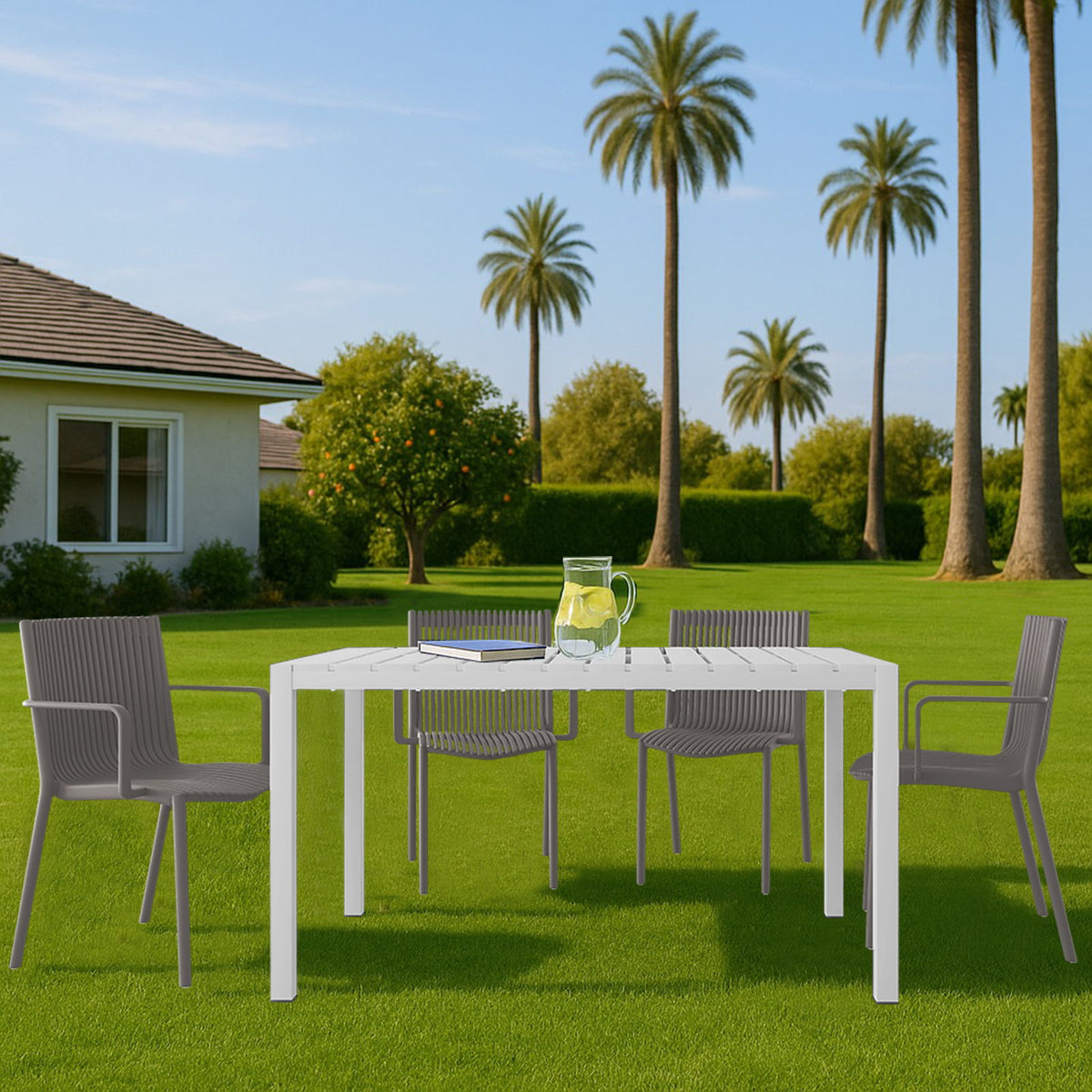 4 Modern Stackable Armchair Matched With Long Table