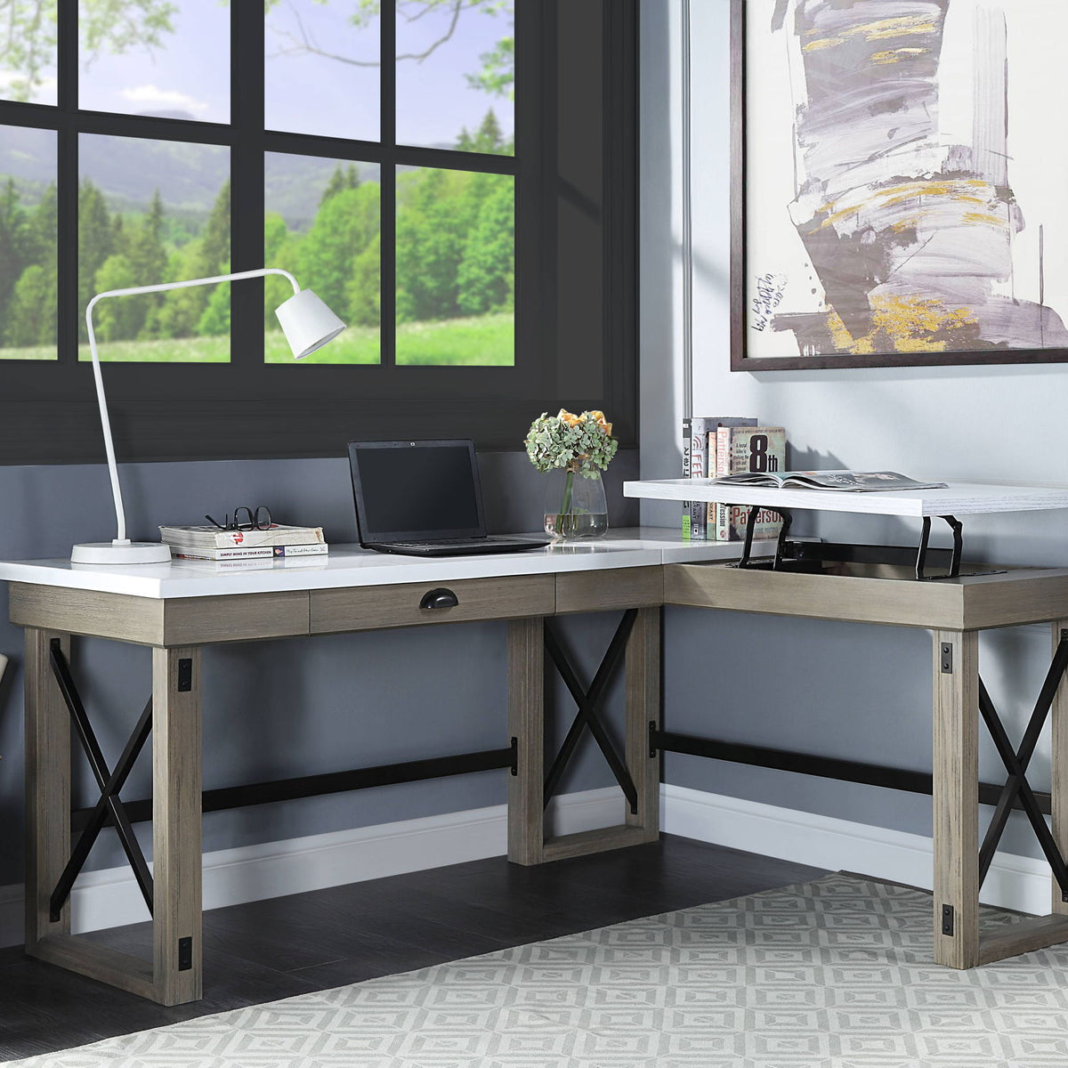 Talmar - Marble Top & Rustic Writing Desk With Lift Top - Oak