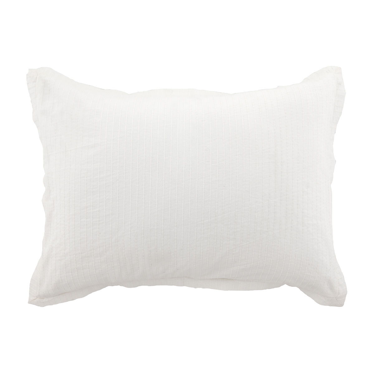 Rectangular natural tan pillow sham with vertical pinstripes and neat stitched edges