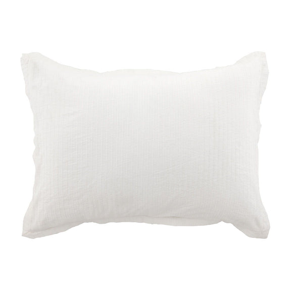 Rectangular natural tan pillow sham with vertical pinstripes and neat stitched edges