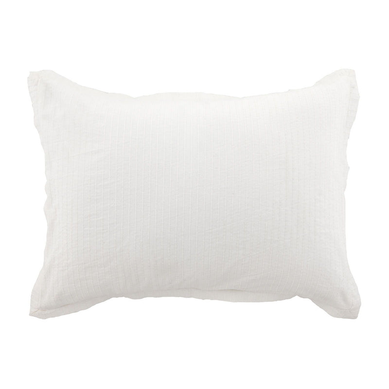 Rectangular natural tan pillow sham with vertical pinstripes and neat stitched edges