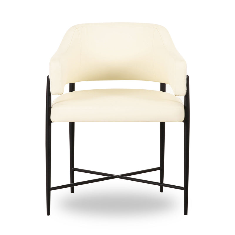 Sezanne - Vegan Leather And 2-Tone Jacquard Dining Chair - Cream