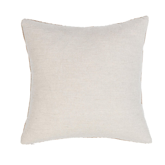 Light cream square pillow with subtle woven texture and soft curved corners