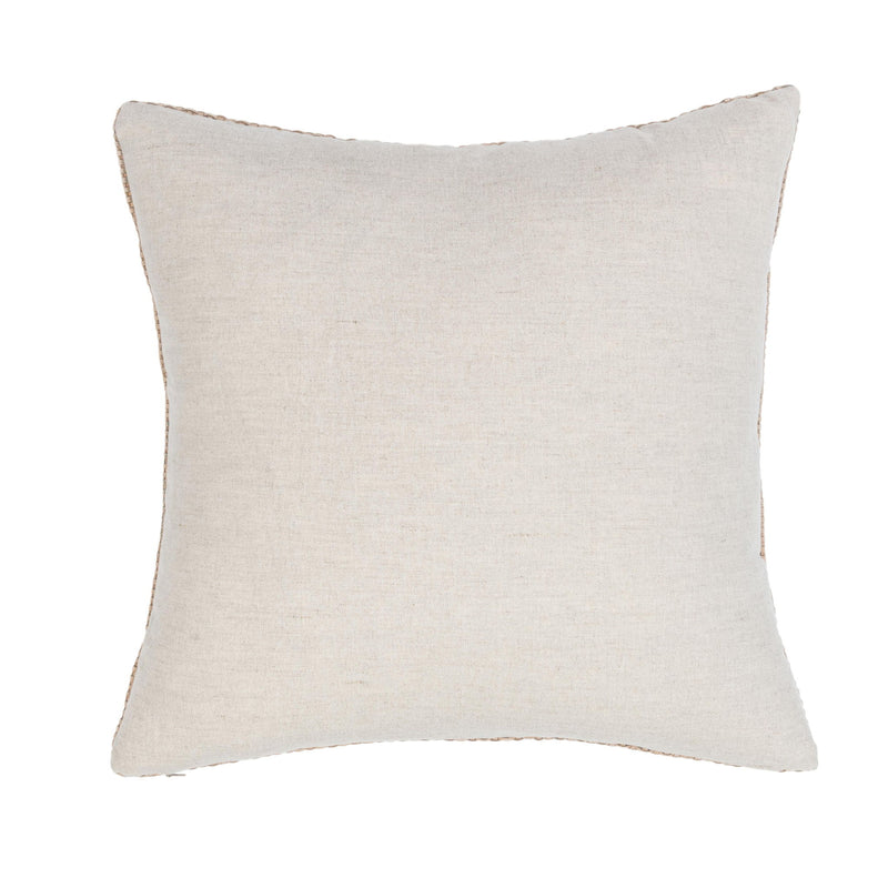 Light cream square pillow with subtle woven texture and soft curved corners