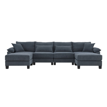 Wide Seat Modular Sectional Bed Sleeper Couch Set With Armrest Pillow 6 Seat, Free Combination Sofa With Ottomans Oversized