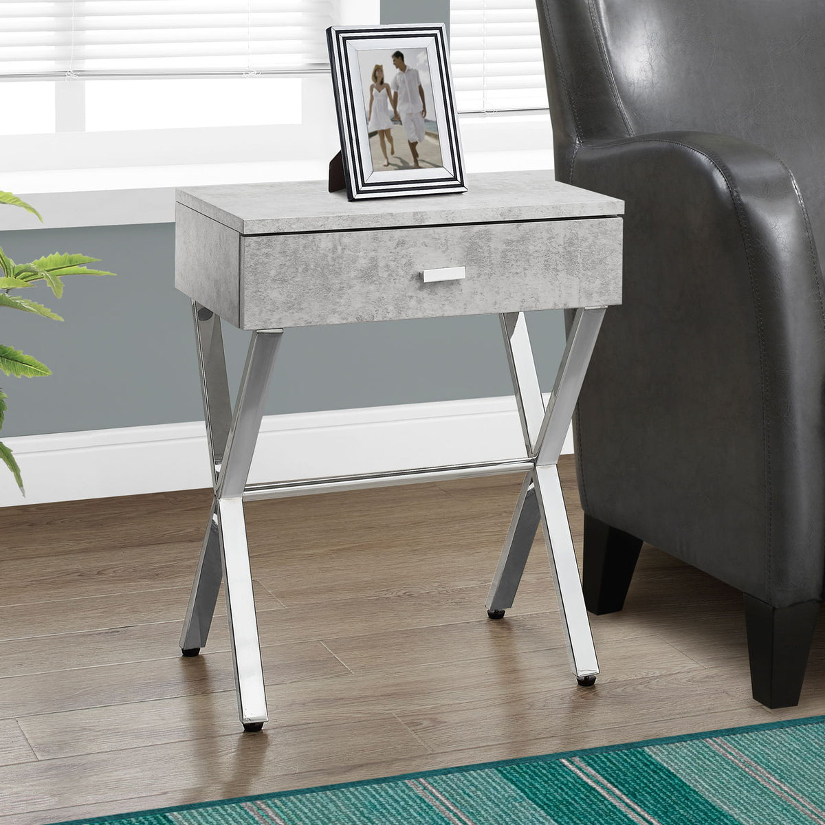 Accent Side X Table, Storage Drawer, Contemporary & Modern