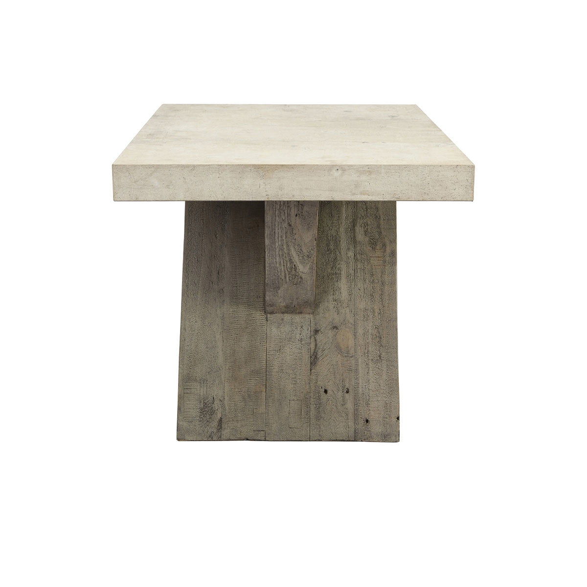 Distressed gray end table with distressed wood body and wide tabletop
