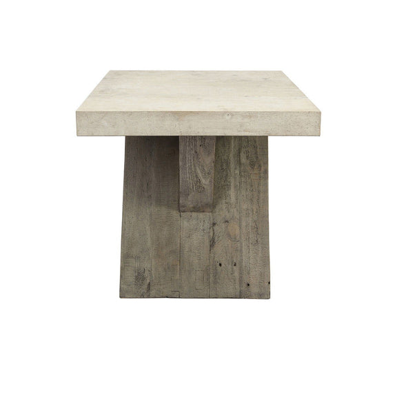 Distressed gray end table with distressed wood body and wide tabletop