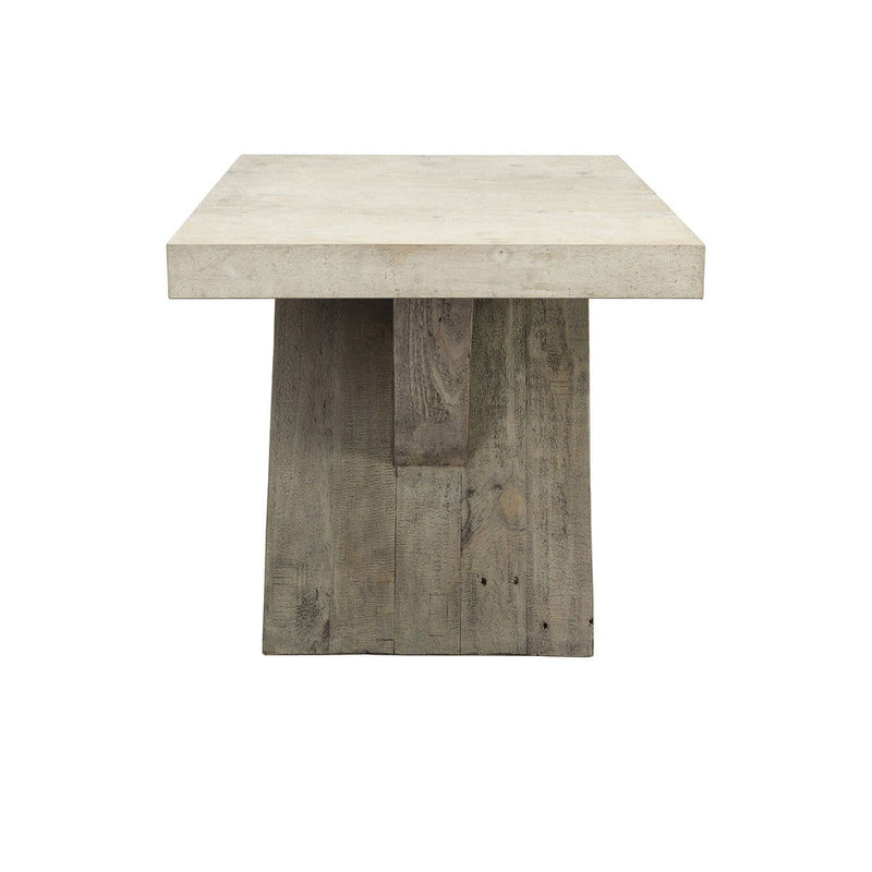 Distressed gray end table with distressed wood body and wide tabletop