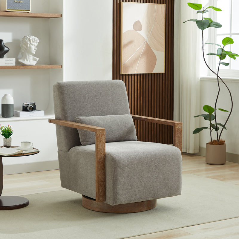 29.72'W Swivel Modern Upholstered Accent Chair with Solid Wood Armrests and 360 Degree Comfy Lounge Reading Chair, Side Armchair for Hotel, Bedroom, Living Room, Office, and Nursery Room. Gray