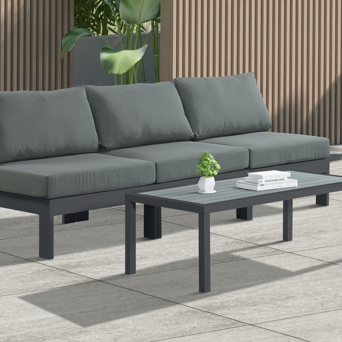 Nizuc - Outdoor Patio 3 Seat Armless Modular Sofa With Gray Frame