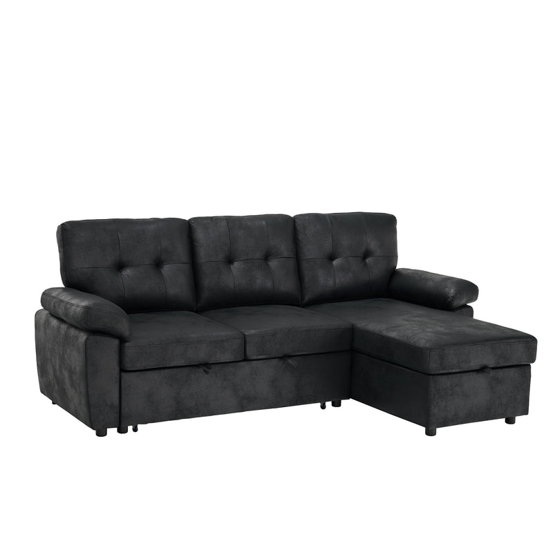 Convertible L - Sectional Sofa Bed With Storage Chaise And Padded Armrests