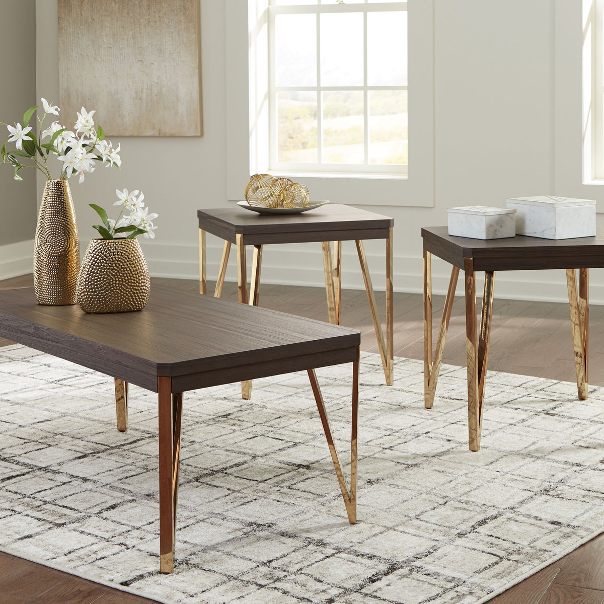 Bandyn - Occasional Table Set (Set of 3) - Brown / Champagne