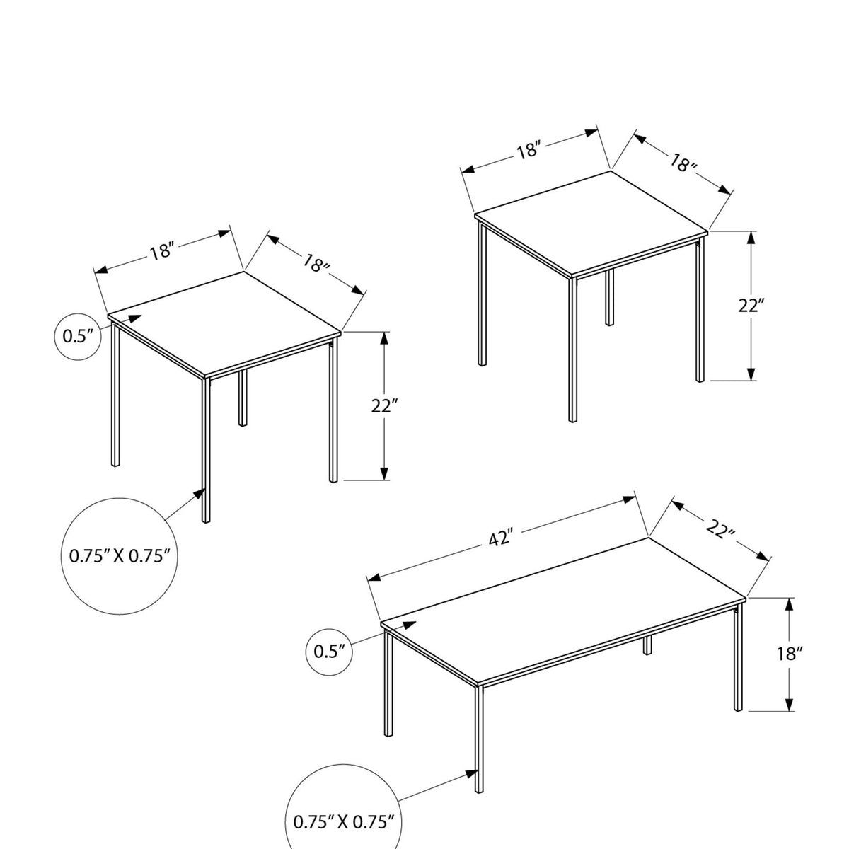 Table Set, Coffee, End, Contemporary, Modern (Set of 3)
