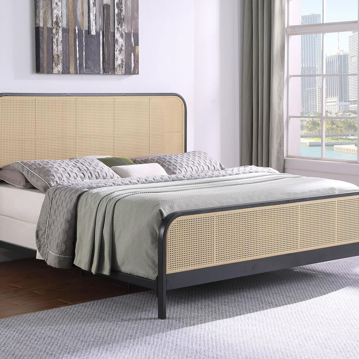 Lanewood Open Cane Webbing Metal Eastern King Bed Black
