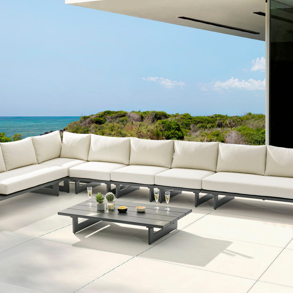 Maldives - 6 Piece Water Resistant Outdoor Patio Modular Sectional With Gray Base