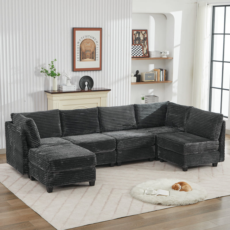 Modular U-Shaped Corduroy Sectional Sofa - Corduroy