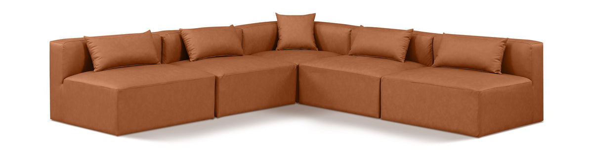 Cube - 5 Piece Modular Corner Armless Sectional - Cognac