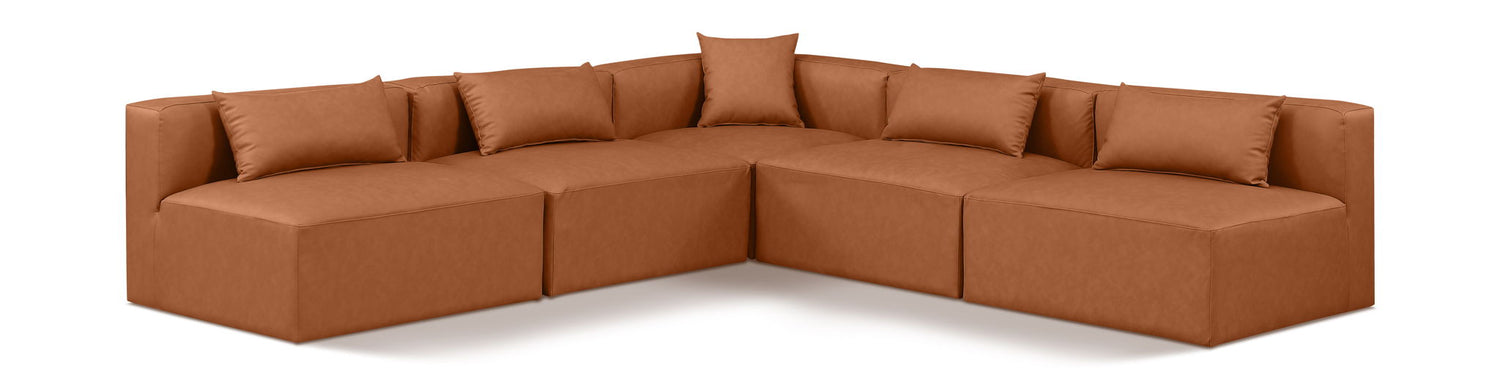 Cube - 5 Piece Modular Corner Armless Sectional - Cognac