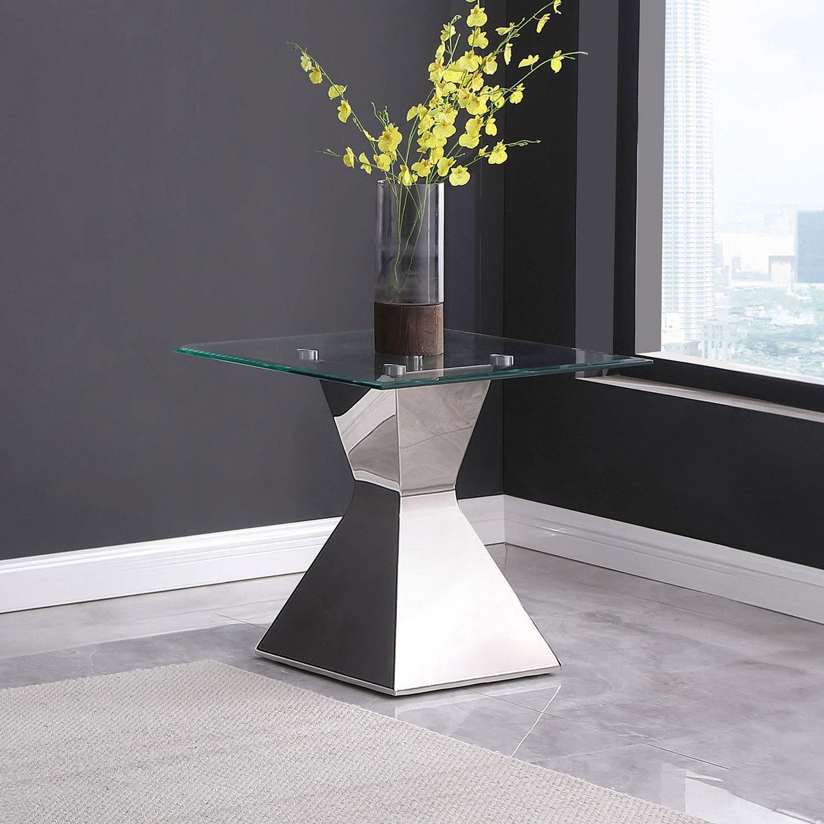 Jenny Glass Top Stainless Steel Side End Table Chrome