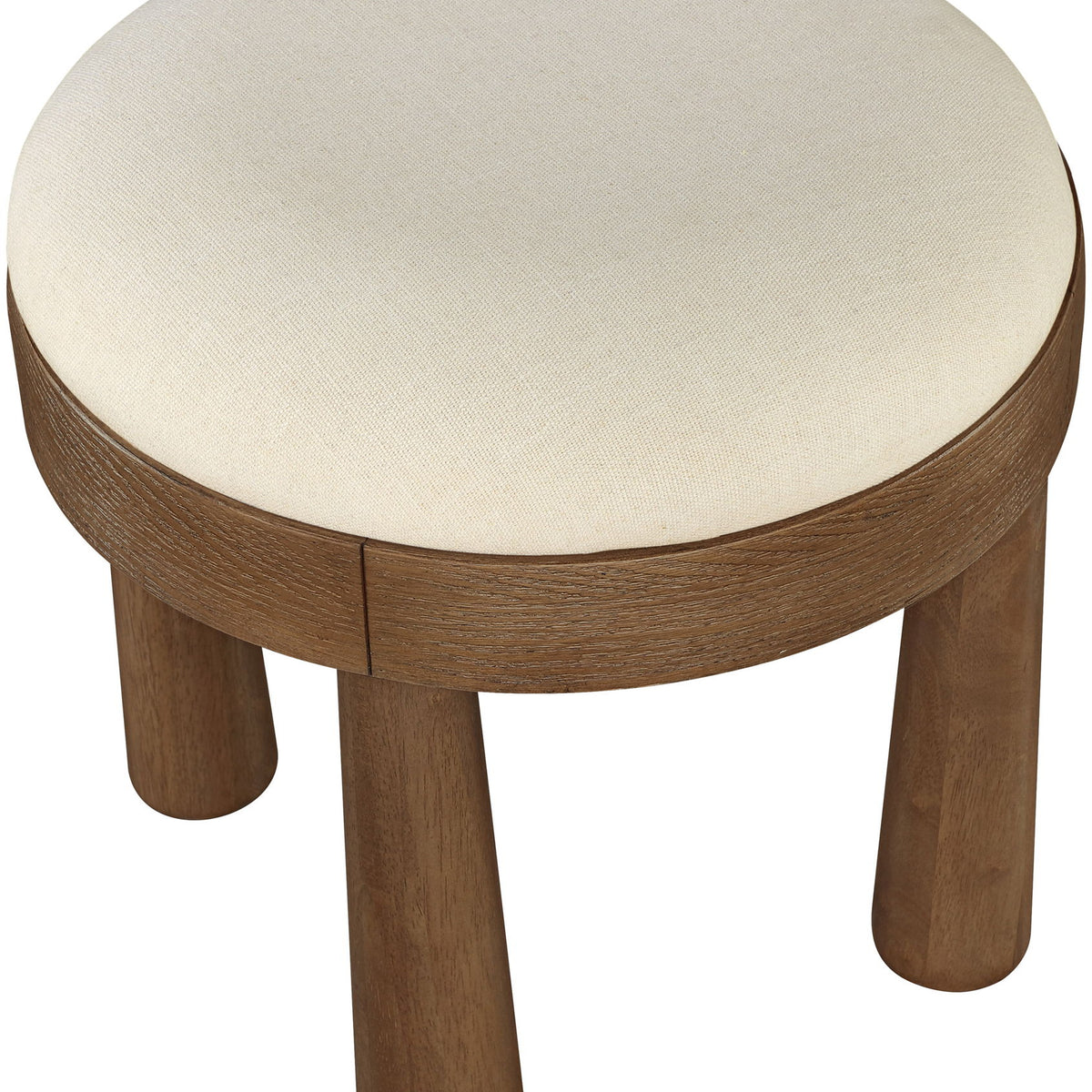 Larea - Linen Textured Fabric Upholstered Ottoman - Walnut Base
