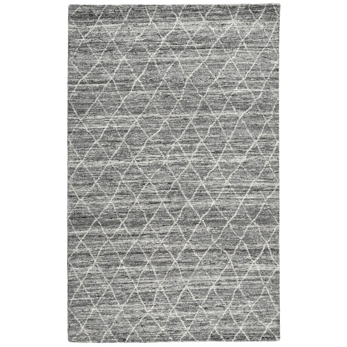 Hastings gray rug with repeating geometric line pattern, rectangular flatweave
