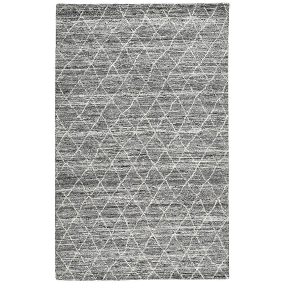 Hastings gray rug with repeating geometric line pattern, rectangular flatweave