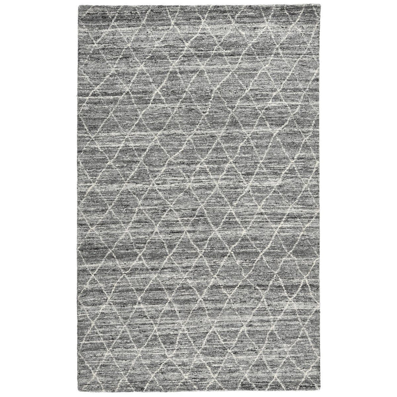Hastings gray rug with repeating geometric line pattern, rectangular flatweave