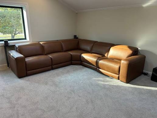 Rally-Up Caramel Leather Power Reclining Sectional