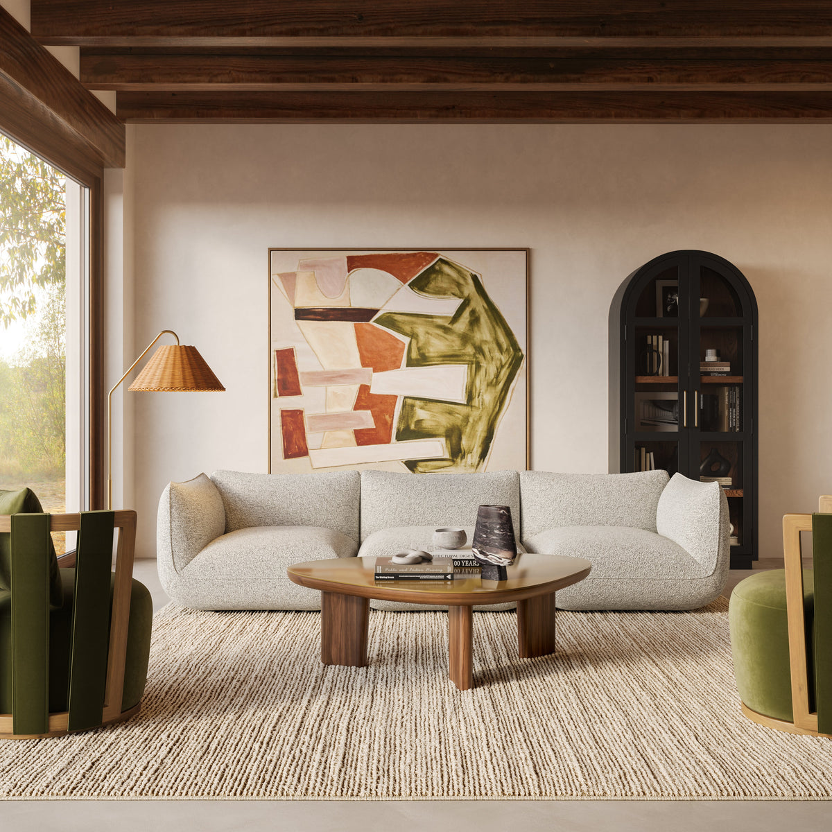 Arezza 115" Stone White Contract Grade Basketweave Chenille Modular Sofa - Image 2