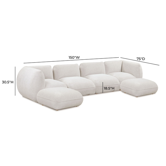 Arezza Stone White Contract Grade Basketweave Chenille Modular U Chaise Sectional - Image 4