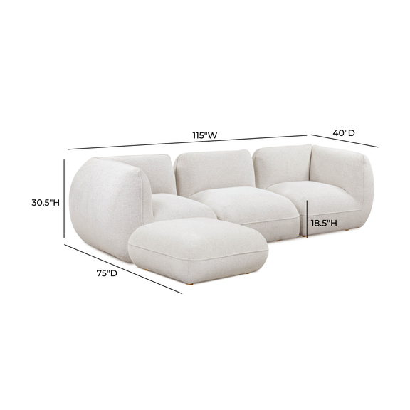Arezza 4 Piece Stone White Contract Grade Basketweave Chenille Modular Sectional - Image 5